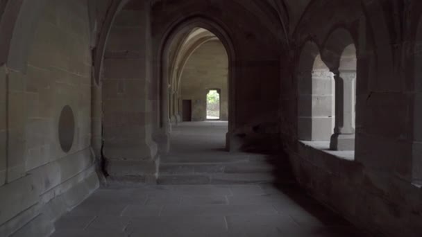 Gallery of an ancient monastery — Stock Video