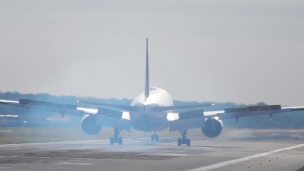 Avión de cuerpo ancho aterrizando por la mañana — Vídeos de Stock