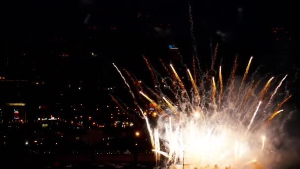 Fuochi d'artificio lampeggianti la sera — Video Stock