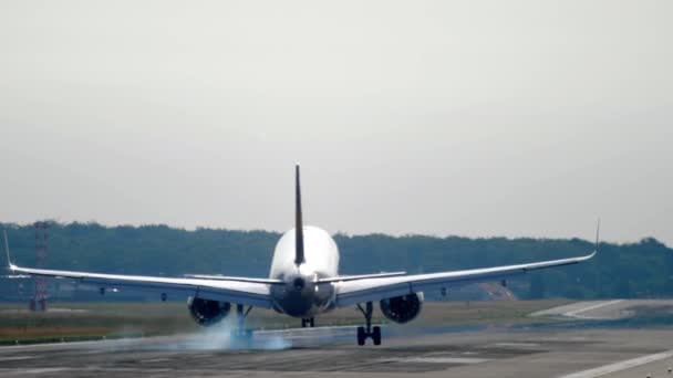 Großraumflugzeug landet am Morgen — Stockvideo