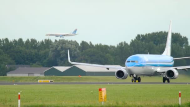 出発前に加速する klm オランダ航空ボーイング 737 — ストック動画