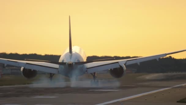 Flugzeug landet am frühen Morgen — Stockvideo