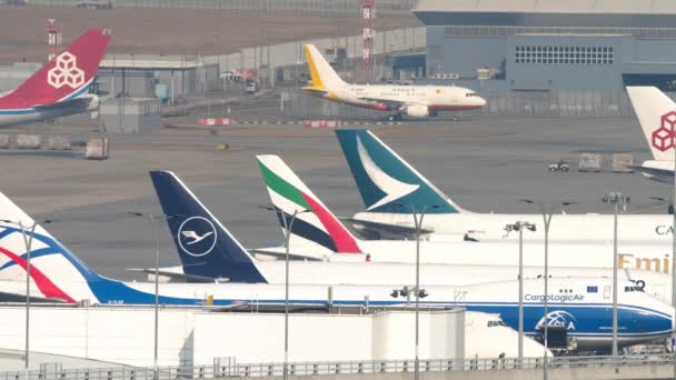 Luftaufnahme des Gargo-Terminals des internationalen Flughafens, Hongkong — Stockvideo
