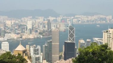 Zirveden Hong Kong şehir manzarası, zaman ayarlı