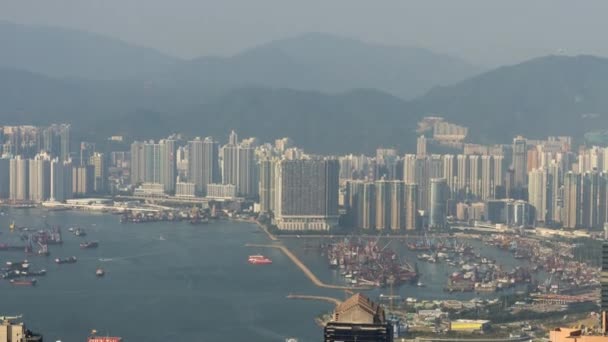 Hongkong frakthamn vy från toppen, timelapse — Stockvideo
