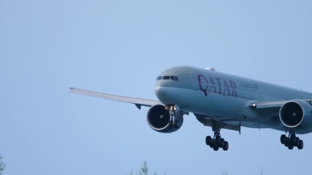 Katar Boeing 777 leszállás — Stock videók