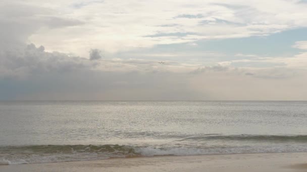 Airplane approaching over ocean — Stock Video