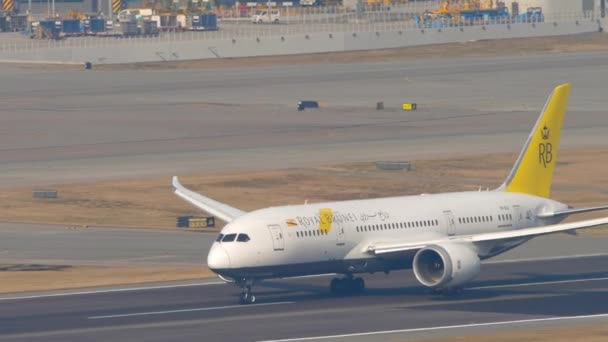 Royal Brunei Boeing 787 departure from Hong Kong — стокове відео