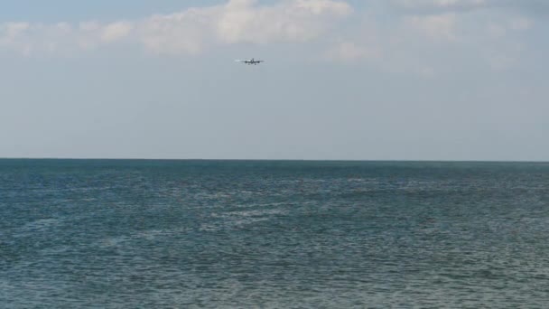 Widebody airplane approaching over ocean — Stock Video