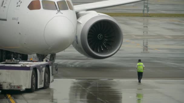 Airliner pushing back before departure — Stockvideo