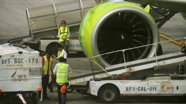 Hochladen von Gepäck an Bord des Flugzeugs — Stockvideo