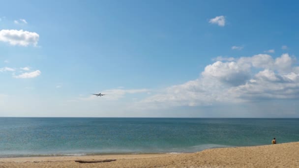 Widebody airplane approaching over ocean — Stock Video