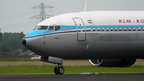 Klm retro liberia Boeing 737 lądowanie — Wideo stockowe