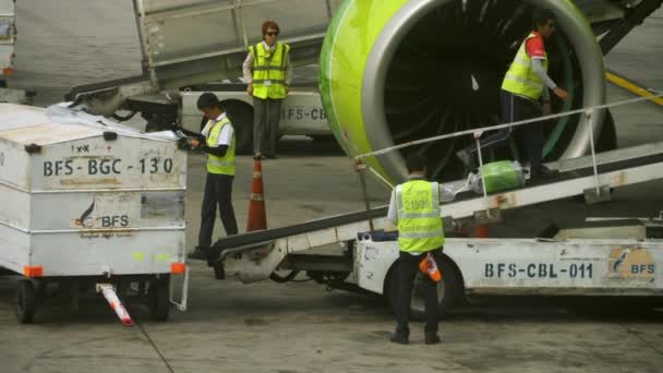 Caricamento dei bagagli a bordo dell'aeromobile — Video Stock