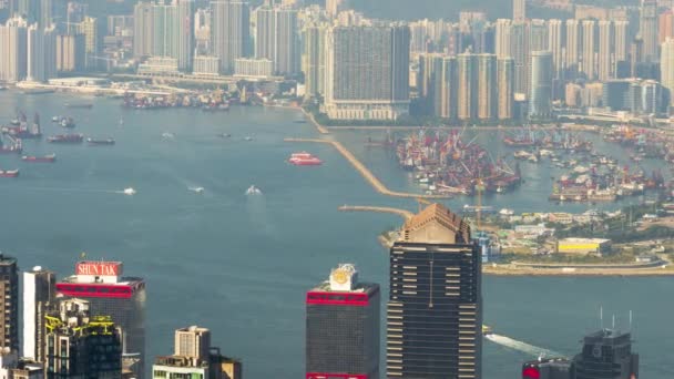 Hongkong frakthamn vy från Victoria topp, timelapse — Stockvideo