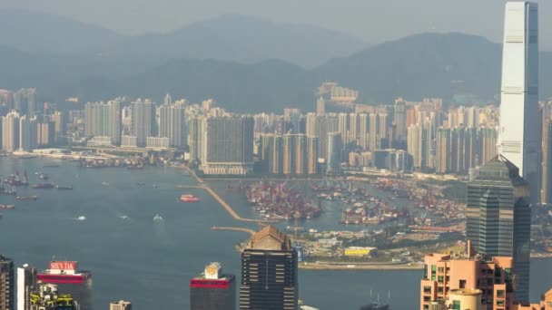 Hongkong frakthamn vy från Victoria topp, timelapse — Stockvideo