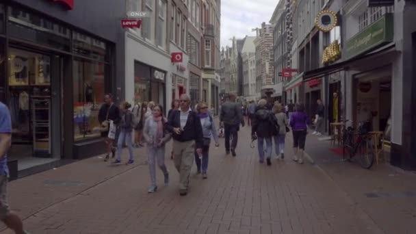 Multidões de turistas na rua Amsterdam — Vídeo de Stock