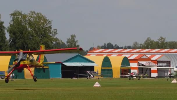 Glider plane in tow of an motorplane — Stock Video