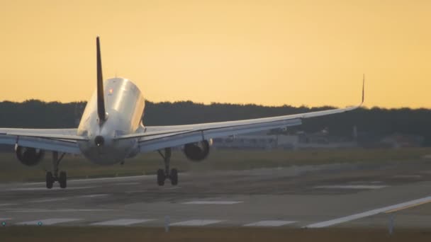 Avión aterrizando temprano en la mañana — Vídeos de Stock