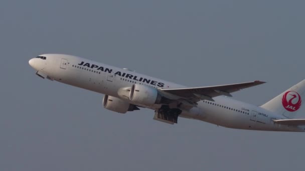 Japan Airlines Boeing 777 salida de Hong Kong — Vídeos de Stock