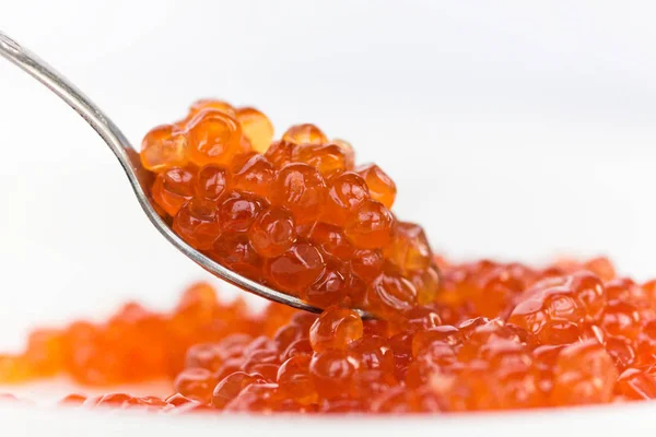 Spoon Red Caviar Isolated on White Background Stock Picture