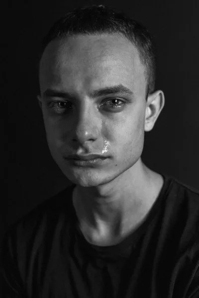 Male Black And White Emotional Portrait. Emotions and Their Living