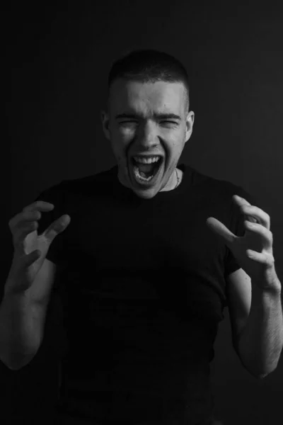 Retrato Emocional Preto Branco Masculino Emoções Sua Vida — Fotografia de Stock