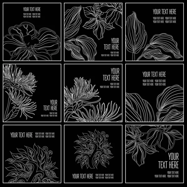 Vector set of stylish black floral background — Stock Vector