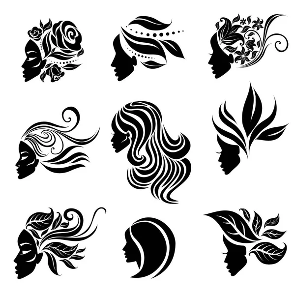 Vector set of woman illustration with beautiful hair — Stock Vector
