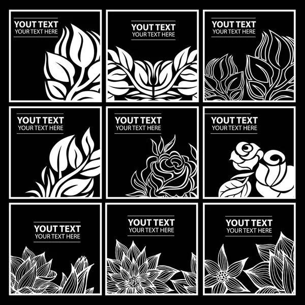 Vector set stijlvolle zwarte florale achtergrond — Stockvector