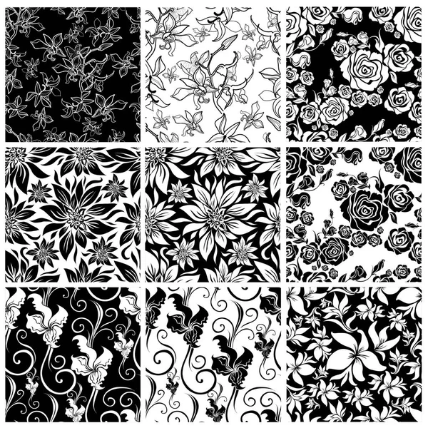 Векторный набор бесшовных цветочных узоров — стоковый вектор