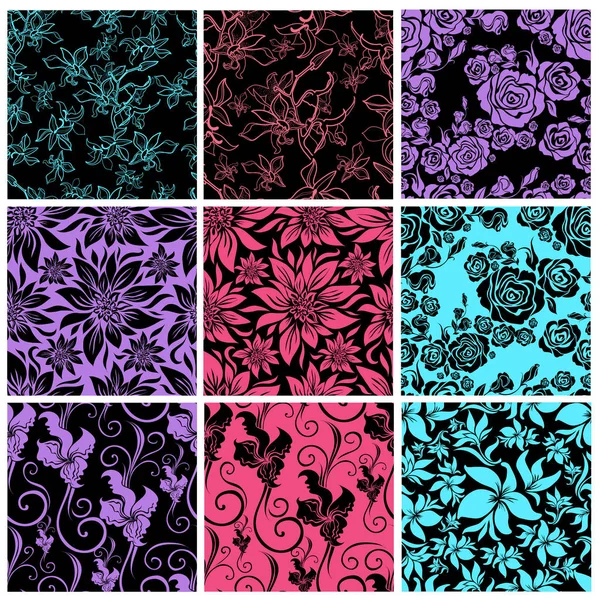 Ensemble vectoriel de motif floral sans couture — Image vectorielle