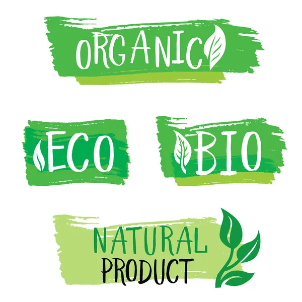 Conjunto Iconos Verdes Logotipos Para Productos Veganos Vegetarianos Vegetales — Vector de stock