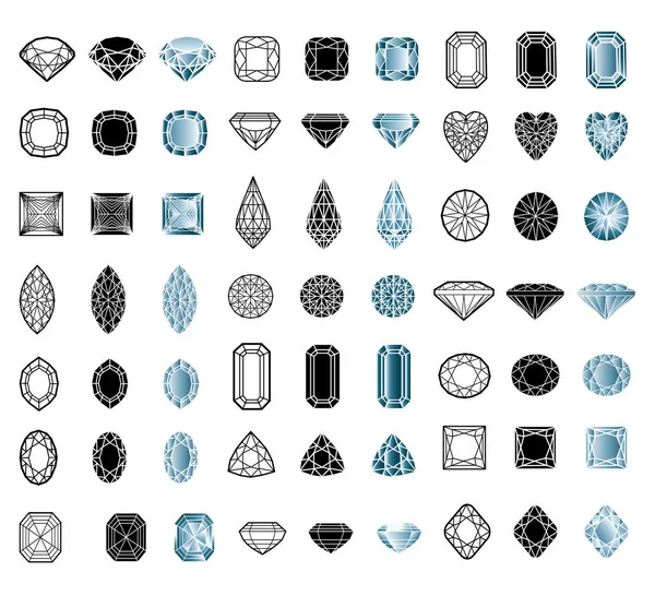 Vector Set Diamond Designelementen Snijden Monsters Edelsteen Mode Sieraden — Stockvector