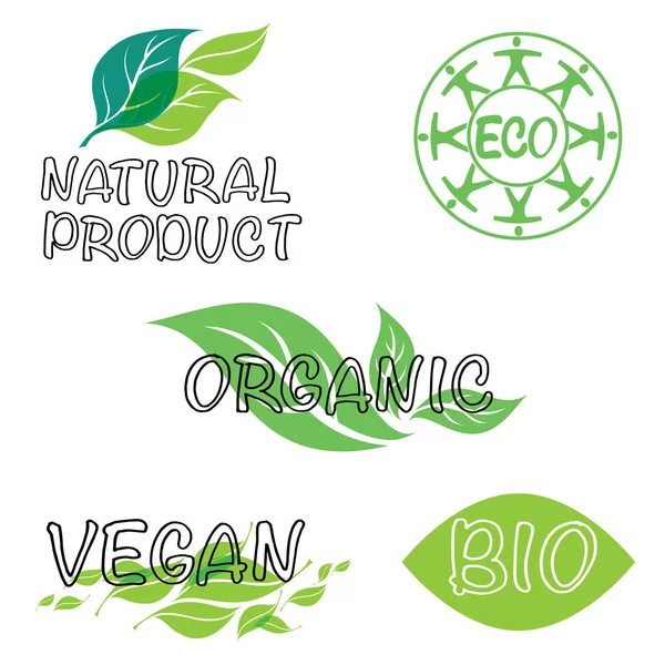 Conjunto Ícones Verdes Logotipos Para Vegan Vegetariano Produtos Base Plantas — Vetor de Stock