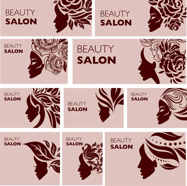 Set Vector Illustrations Woman Long Hair Beauty Logo Hair Styling — 图库矢量图片