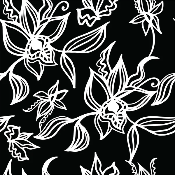 Векторная Орхидея Цветочным Узором Листьев Естественный Летний Фон — стоковый вектор