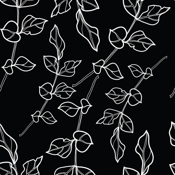 Patrón Floral Blanco Negro Sin Costura Vectorial Hoja Fondo Natural — Vector de stock