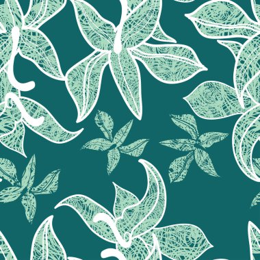 Yapraktan lekesiz siyah beyaz çiçek deseni. Doğal yaz geçmişi