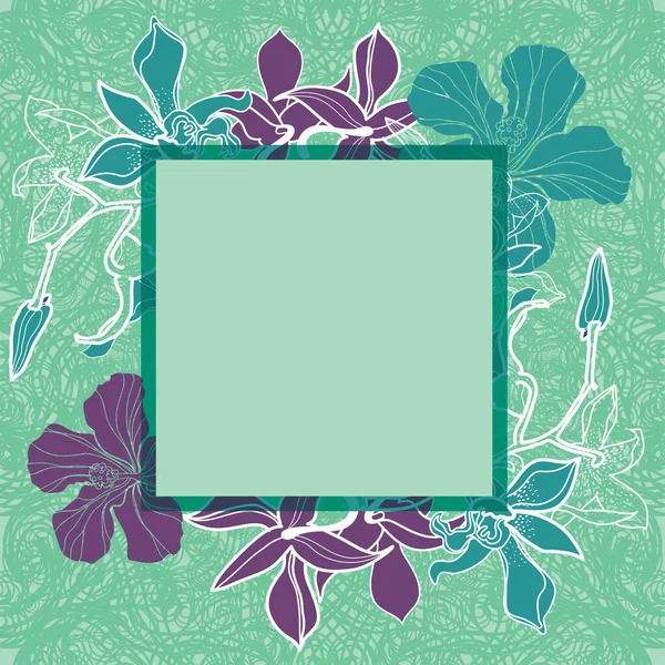 Vetor Floral Quadro Fundo Com Ilustrações Flores Folhas — Vetor de Stock