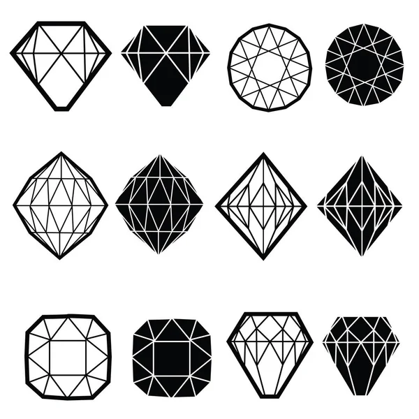 Conjunto Vectorial Elementos Diseño Diamante Muestras Corte Piedra Preciosa Bisutería — Archivo Imágenes Vectoriales