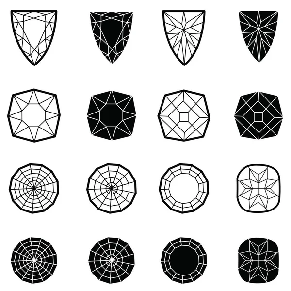 Conjunto Vectorial Elementos Diseño Diamante Muestras Corte Piedra Preciosa Bisutería — Archivo Imágenes Vectoriales