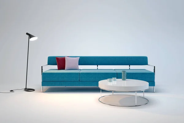 Vardagsrum inredning i minimalism stil 3d render — Stockfoto