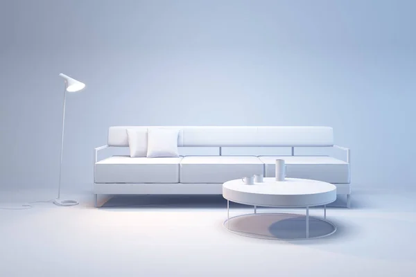 Wohnzimmer-Interieur im minimalistischen Stil 3D-Rendering — Stockfoto