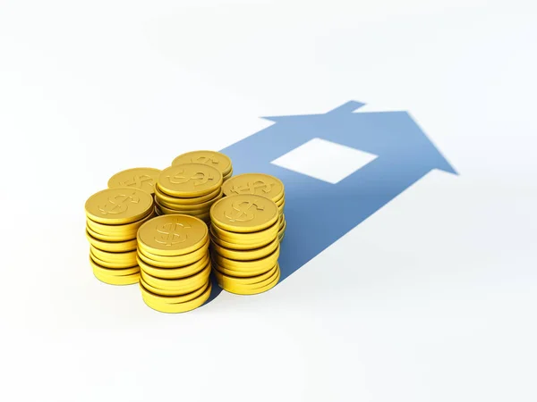 Koncepcja kredyt hipoteczny przez pieniądze i cień — Zdjęcie stockowe