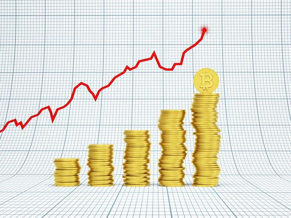 Financial growth concept with golden bitcoins — Stock Photo, Image