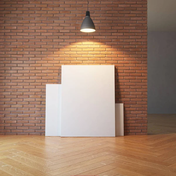 Imágenes en blanco en la pared de ladrillo — Foto de Stock