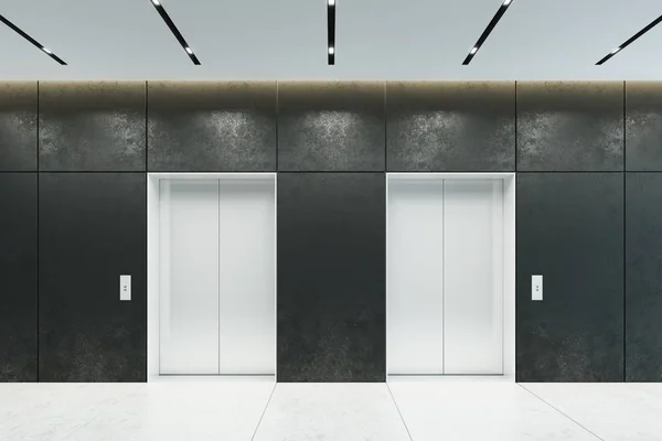 Moderno ascensor con puertas cerradas en el vestíbulo de la oficina, 3d rendering — Foto de Stock