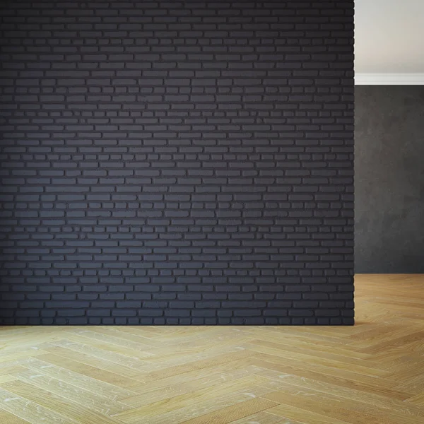 Tomt rum med tegelvägg, 3d rendering — Stockfoto