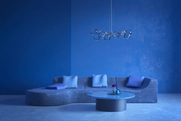Diseño Elegante Interior Tonos Azules Renderizado — Foto de Stock